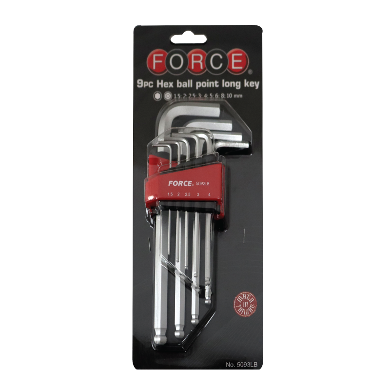 FORCE 5093LB JUEGO 9 LLAVE ALLEN LARGAS C/BOLA 1.5/10MM