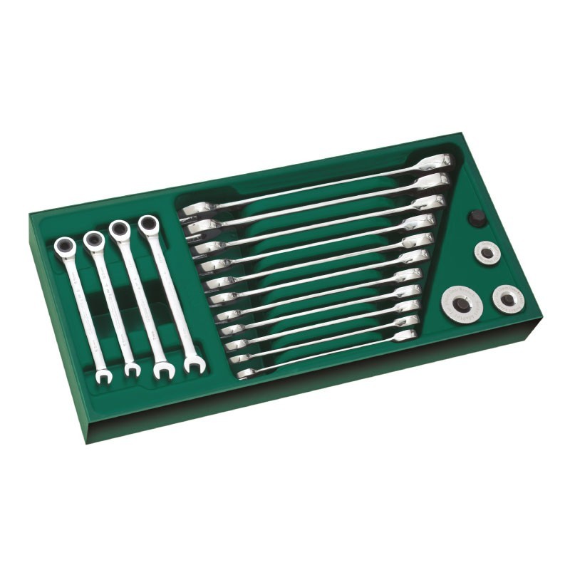 LLAVE COMBINADA JGO TIPO RATCHET DE 5.5 A 19MM + ADAPTADORES