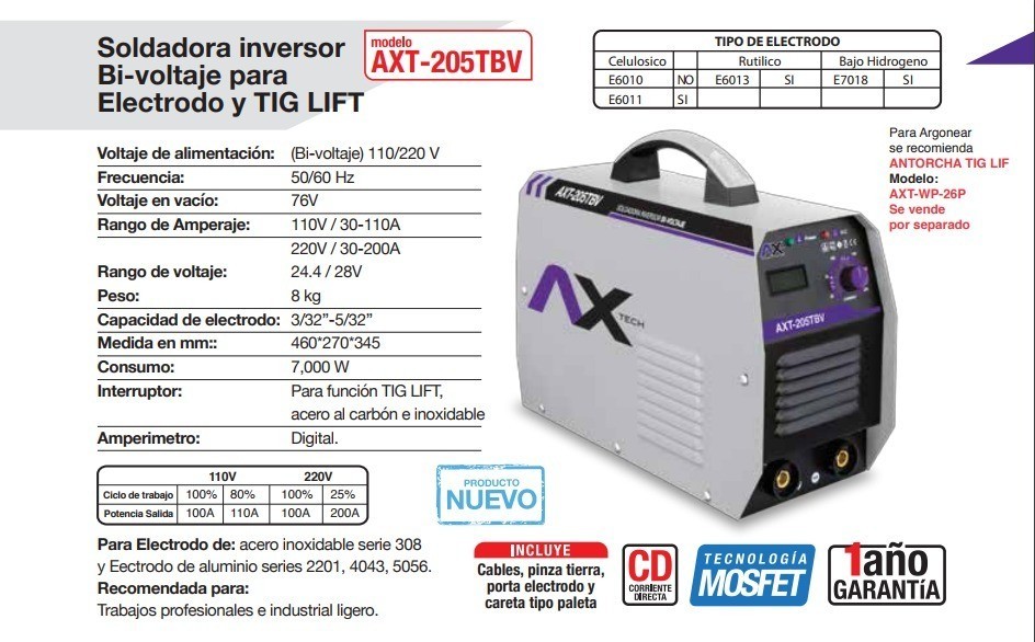 EQUIPO 091 SOLDAR INVERSOR 200AMP 110/220 V REF. AXT-205TBV