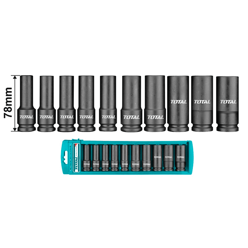 LLAVE COPA IMPACTO LARGA CTE 1/2" JGO 10 MM A 24 MM 10 PZ